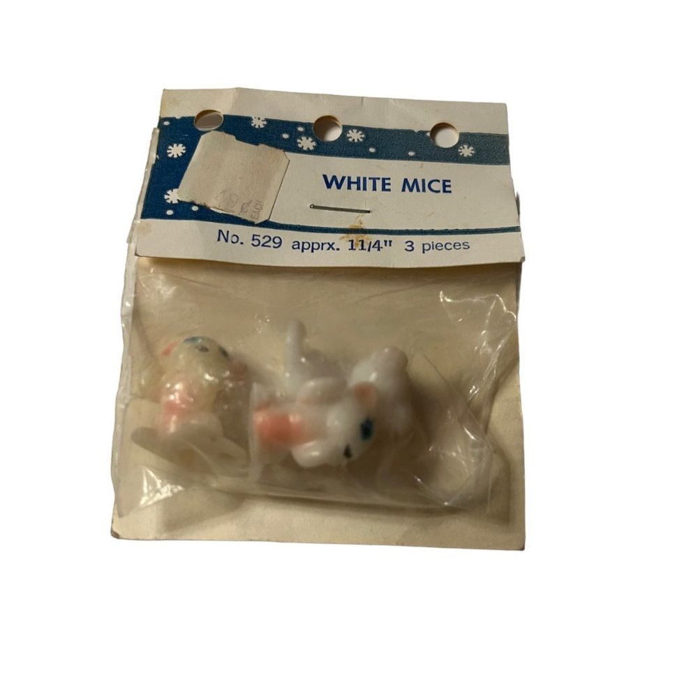 Vintage Fibre Craft Miniature Plastic Mice Set of 3 White Arts Craft Supplies